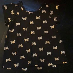 Size 3T Black Tee with Gold Butterflies and Shoulder Cutout